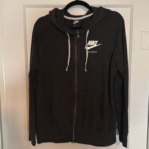 Nike hooded sweatshirt, XL, heather charcoal grey, full zip, lightweight